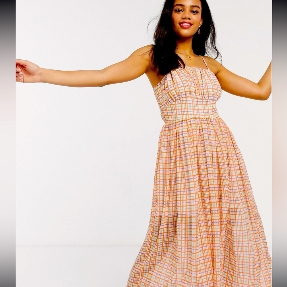 Moon River Check Midi Dress Size: XS